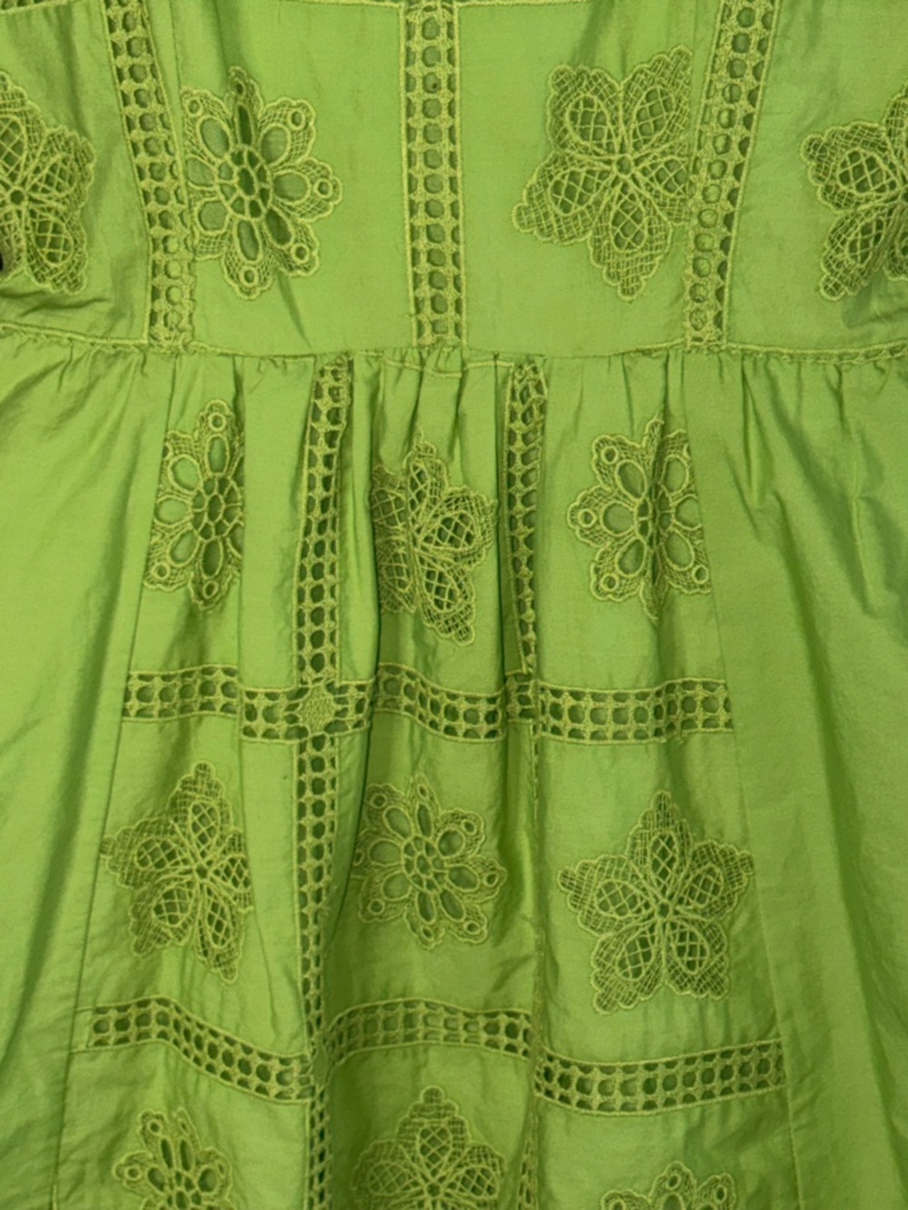 Bright Lime Eyelet Midi Dress with Spaghetti Straps —#128 - Picture 6 of 6